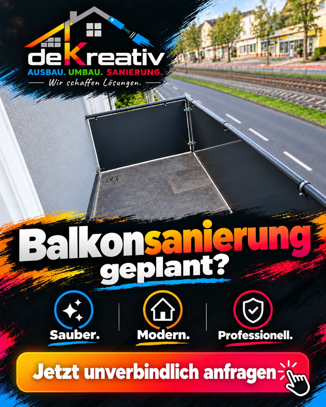 Balkonverkleidung: Projektüberblick – KI-bearbeitete Werbegrafik