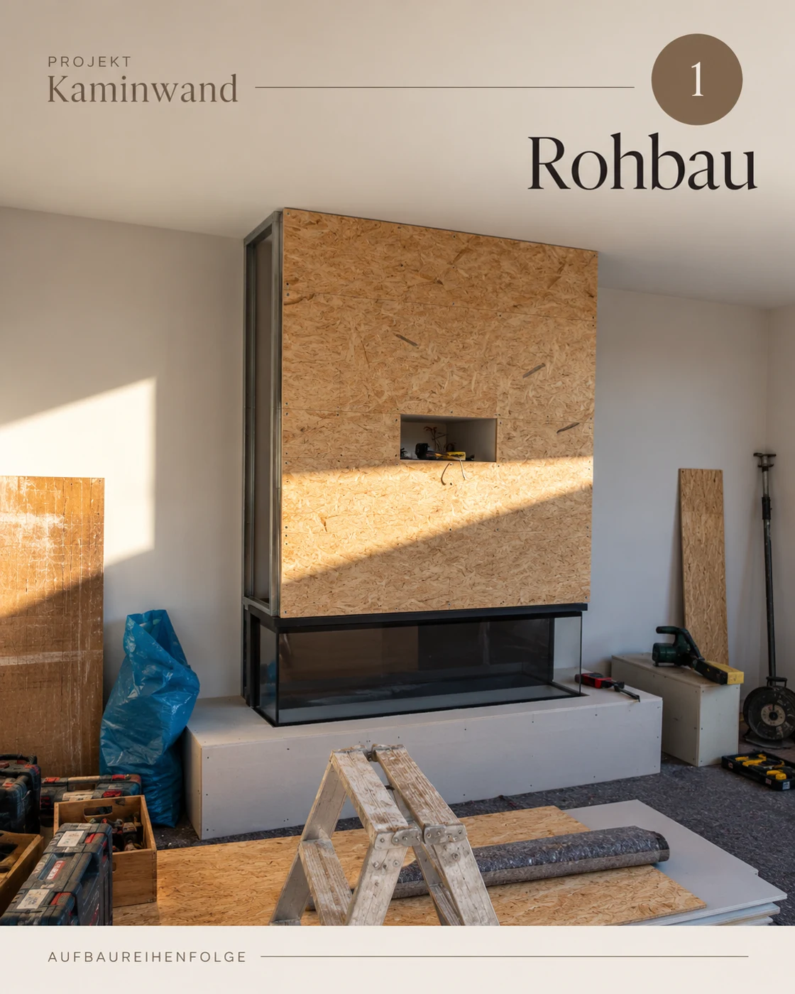 Kaminwand, Phase 1: Rohbau – KI-bearbeitete Darstellung