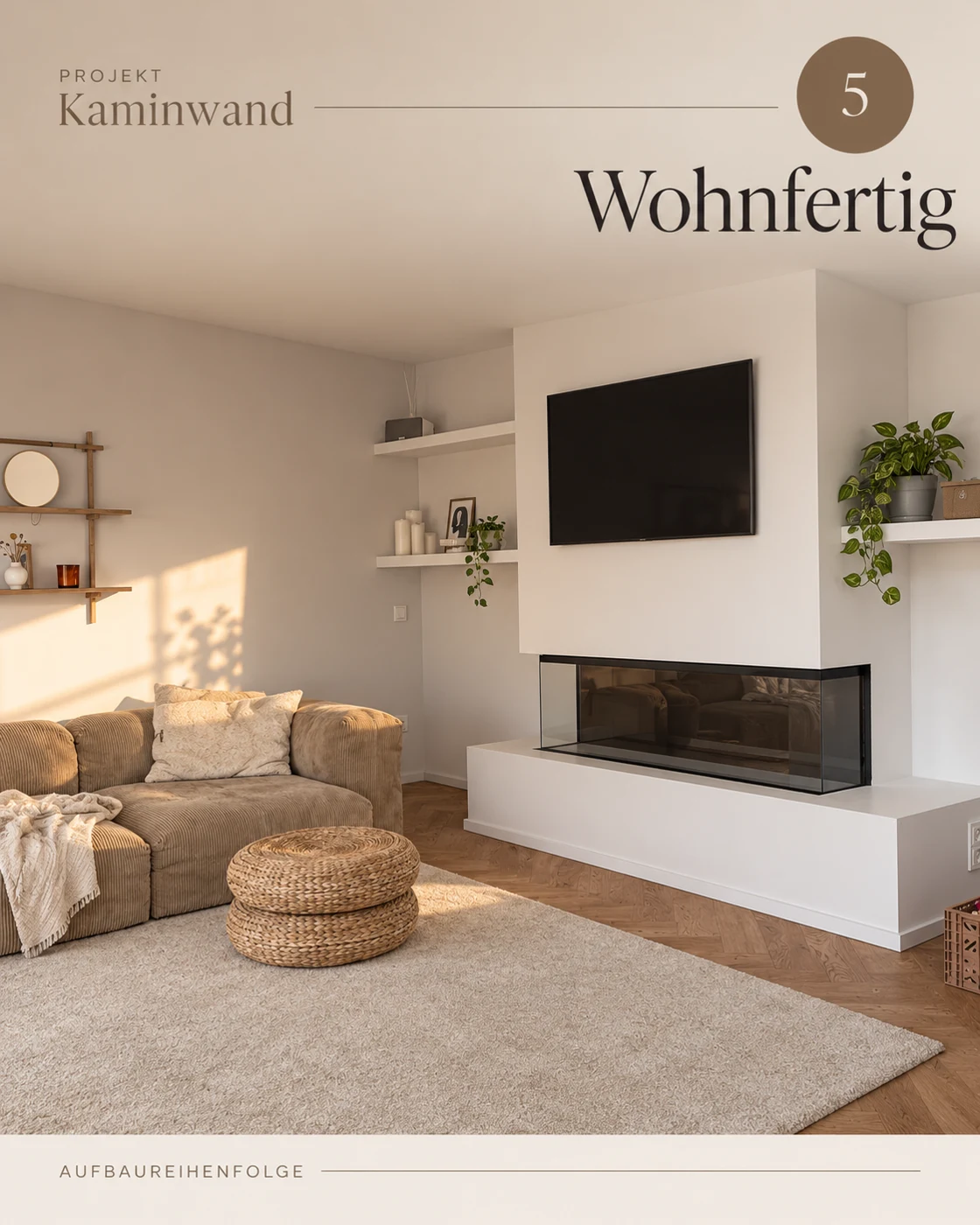 Kaminwand, Phase 5: Wohnfertig – KI-bearbeitete Darstellung